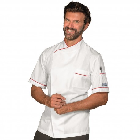 Giacca Cuoco Dubai Bianco + Rossa 65% Poliestere  35% Cotone ISACCO 059967