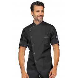 Giacca Cuoco Manhattan manica corta Nero + Codino Grigio 65% Poliestere - 35% Cotone ISACCO 059711M